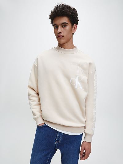 Calvin Klein Ruhák HU500805 | Calvin Klein Eco Series Cotton Blend Férfi Pulóver Krém